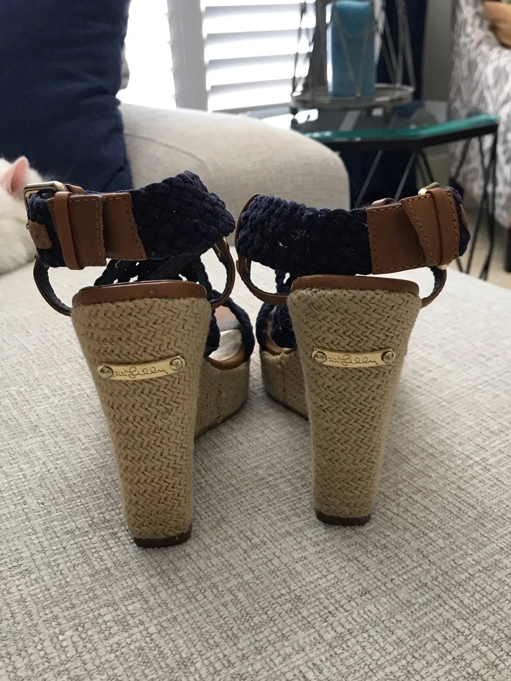 Lilly Pulitzer Navy Braided Espadrille Wedge Sandals
